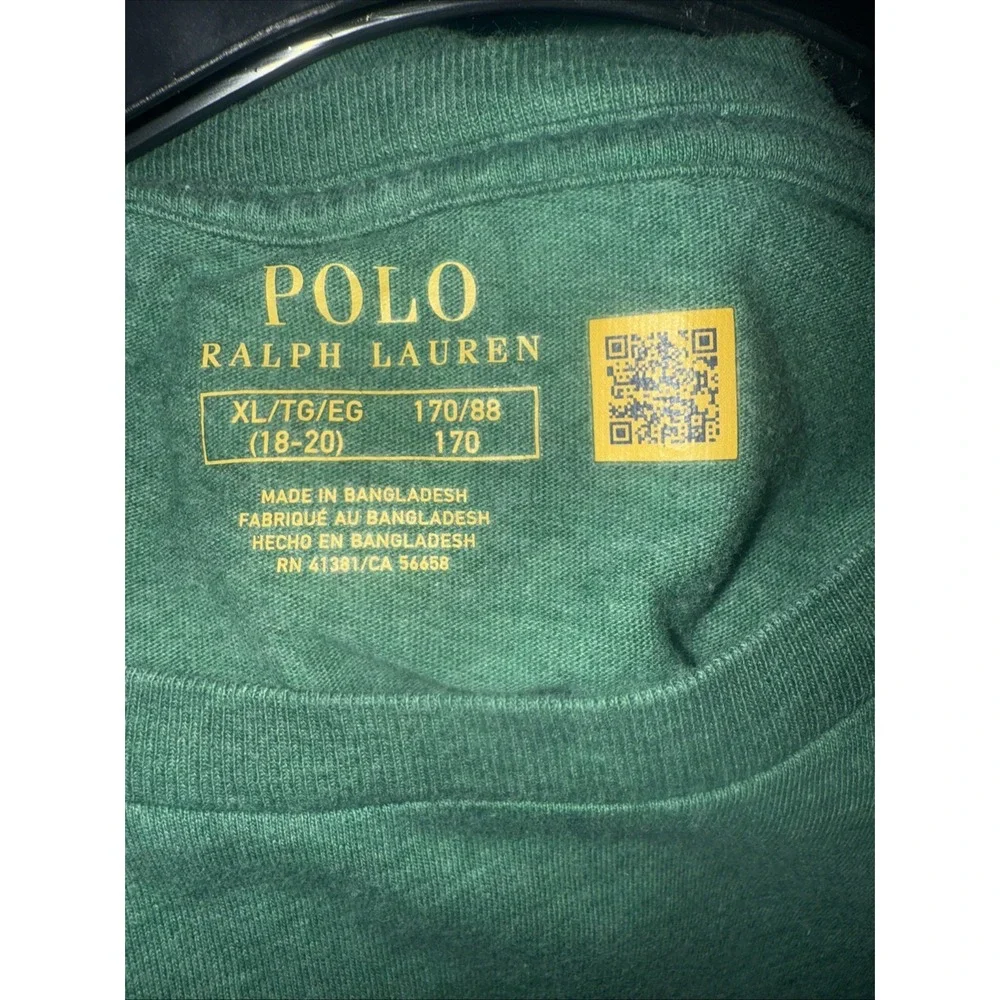 POLO Ralph Lauren Shirt‎ XL /(18-20  )Green Long Sleeve Jersey Cotton Pony Logo.
